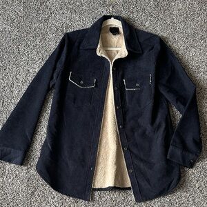 Sweet Claire Black Sherpa-Lined Button Down Shirt